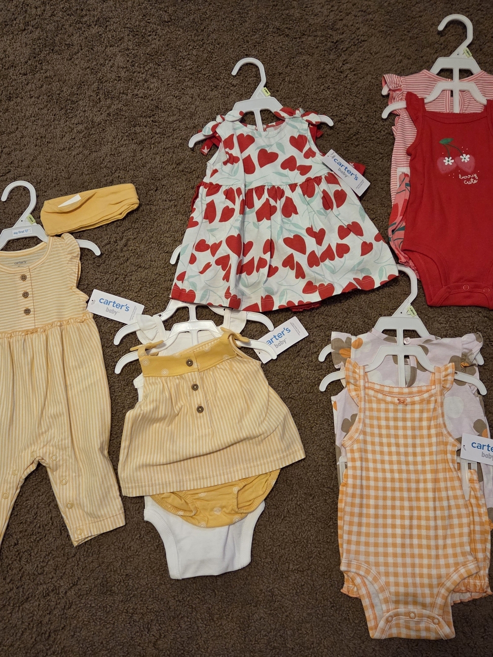 Carter's Red Heart Print Dress with Yellow Gingham & Striped Outfit Mix